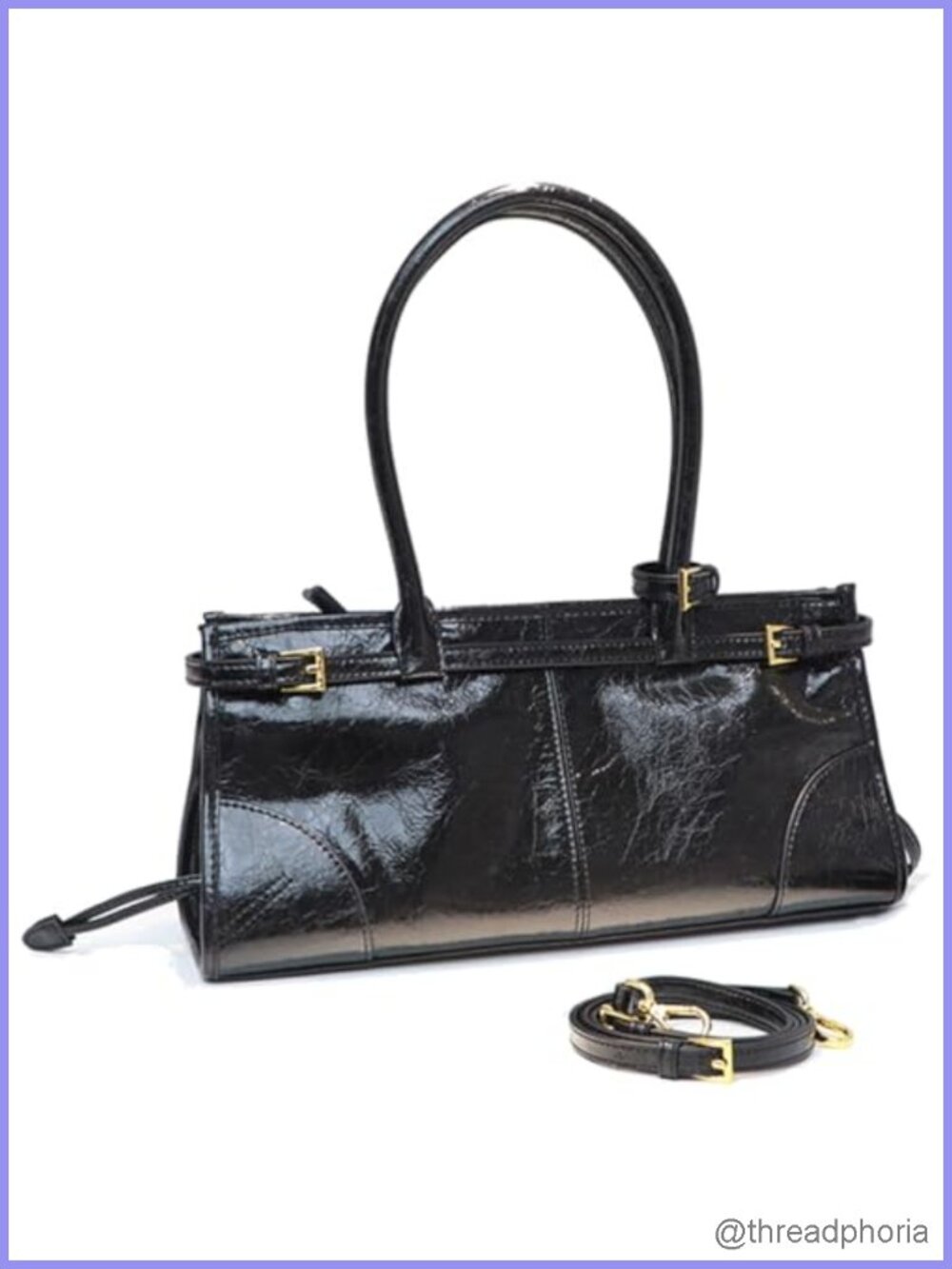 Faux Leather Shoulder Bag Crossbody Handbag East-West Baguette Style Women's